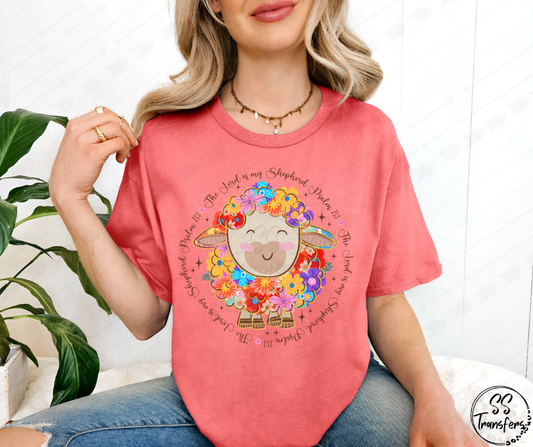 The Lord is my Shepherd Floral Sheep DTF Transfer