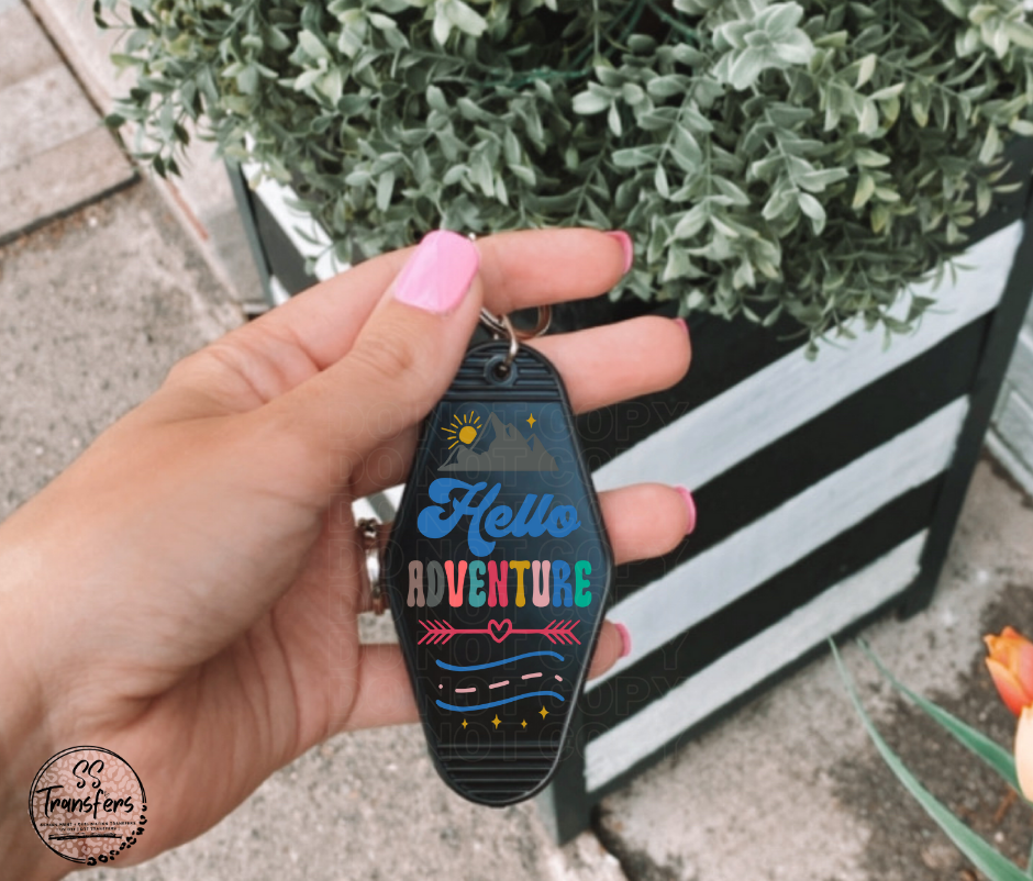 Hello Adventure UV Motel Keychain