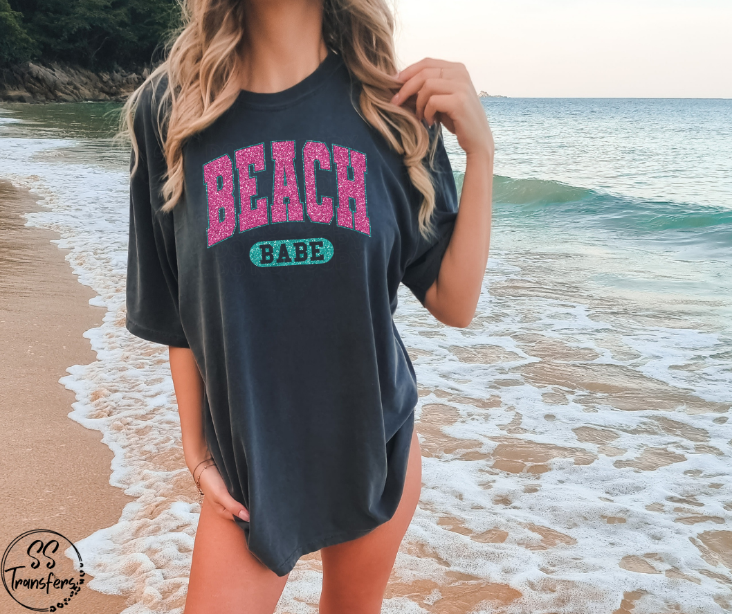 Beach Babe Faux Glitter DTF Transfer