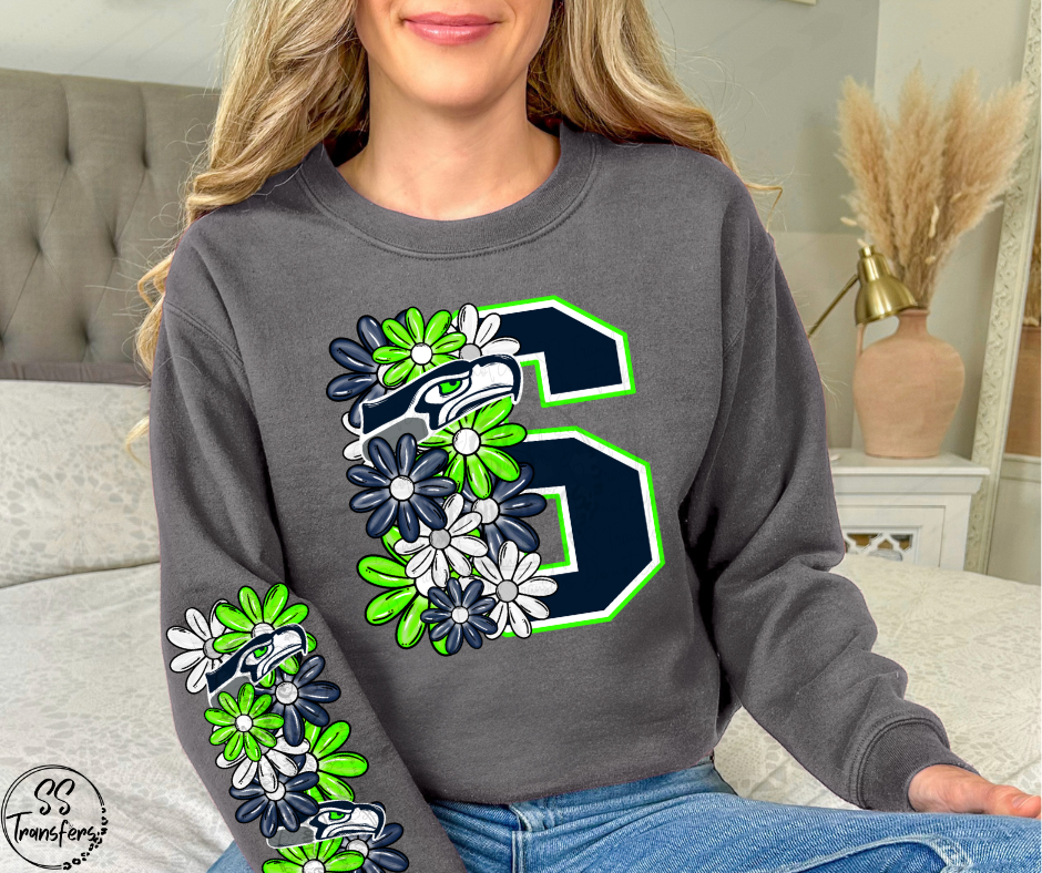 S Hawks Floral Letter (w/ Sleeve Option) DTF Transfer