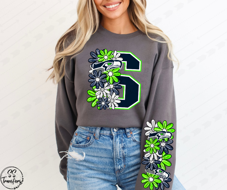 S Hawks Floral Letter (w/ Sleeve Option) DTF Transfer
