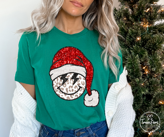 Santa Leopard Happy Face DTF Transfer