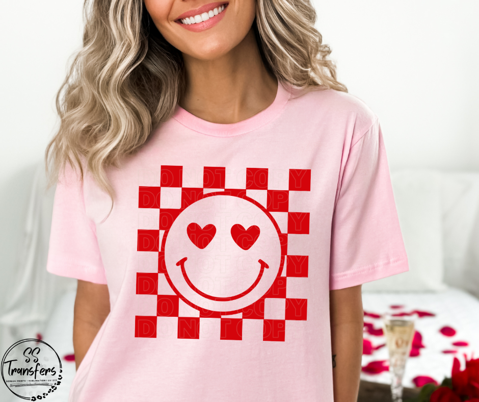 Checkered Love Happy Face (Multiple Options) DTF Transfer