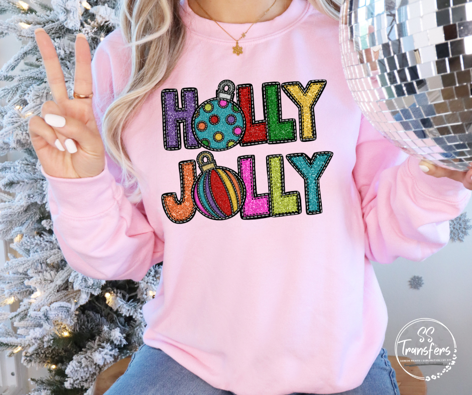 Holly Jolly (Faux Glitter) DTF Transfer