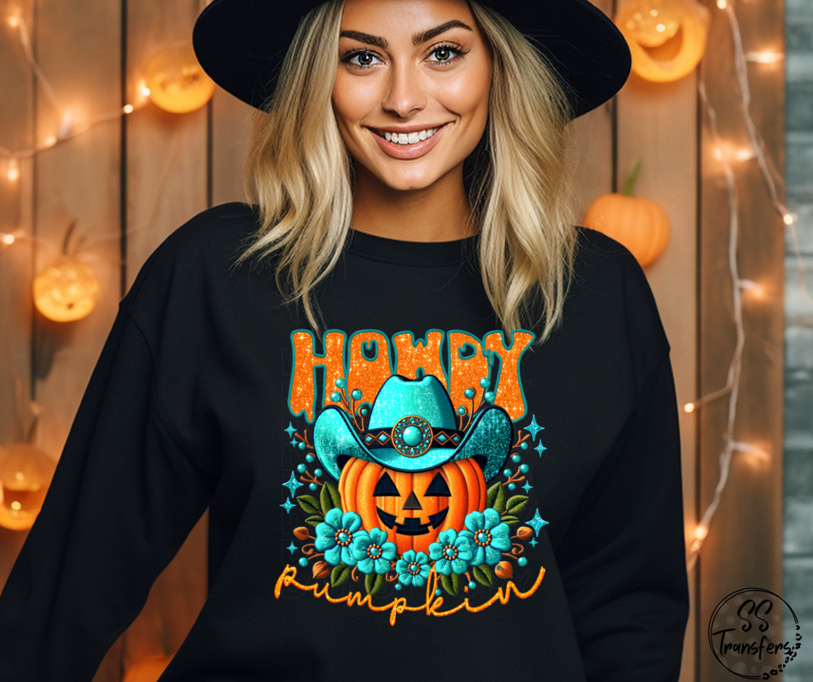 Howdy Pumpkin Faux Embroidered DTF Transfer