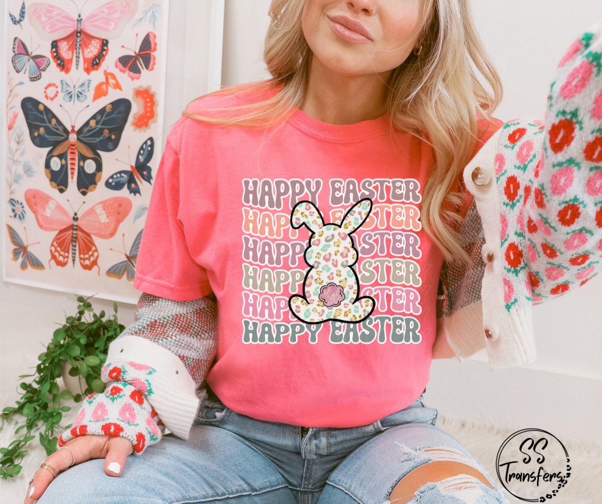 Happy Easter Stacked Leopard Bunny DTF Transfer