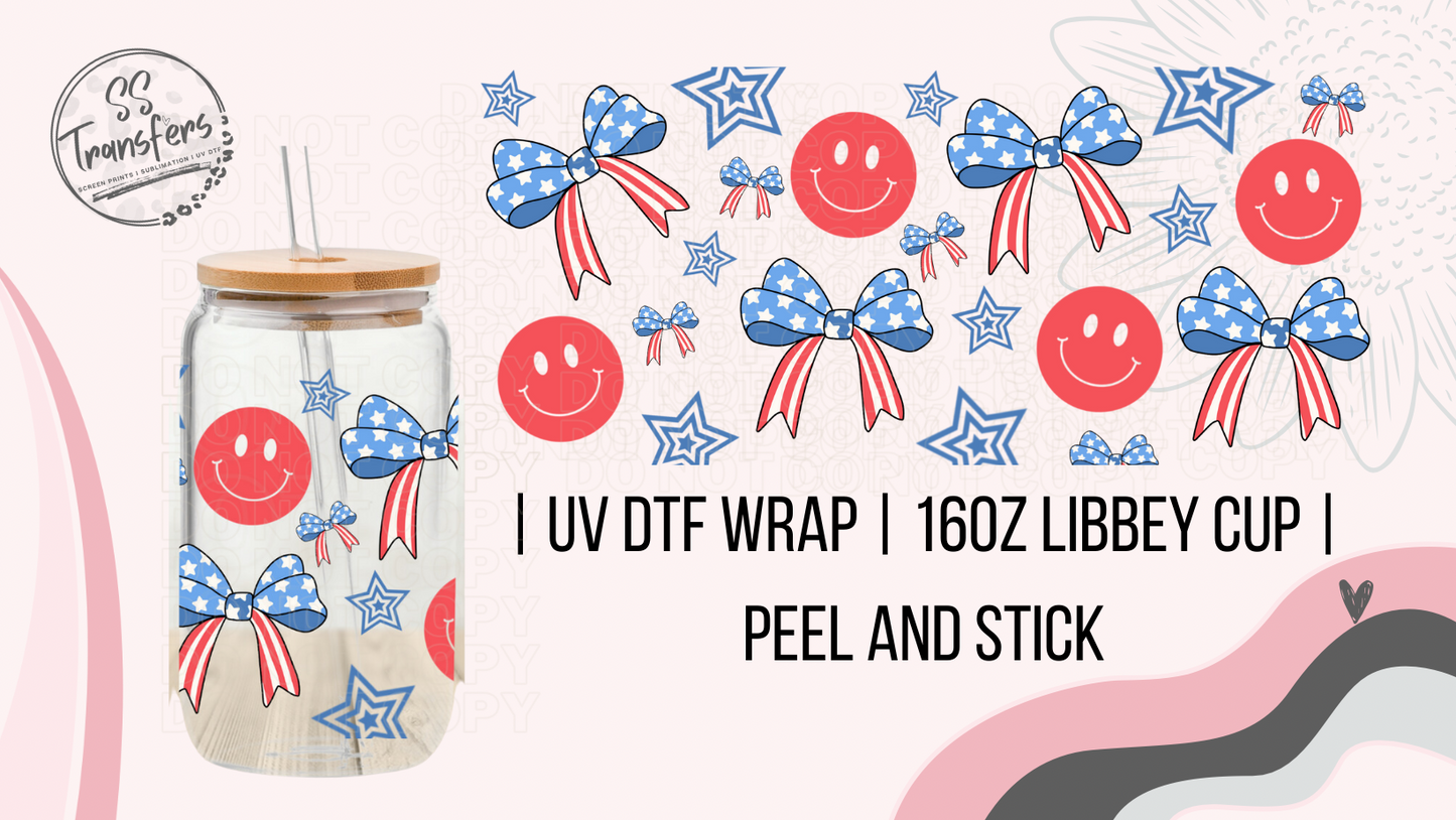 Patriotic Smiles and Bows Libbey UV Wrap