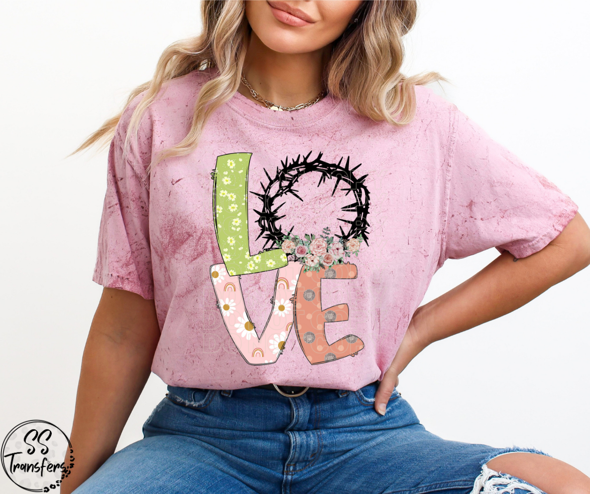LOVE Floral and Thorns DTF Transfer