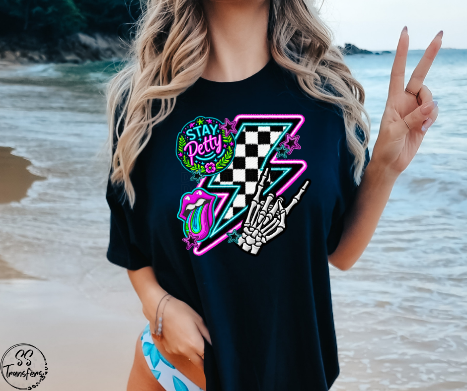 Stay Petty Checkered Bolt DTF Transfer
