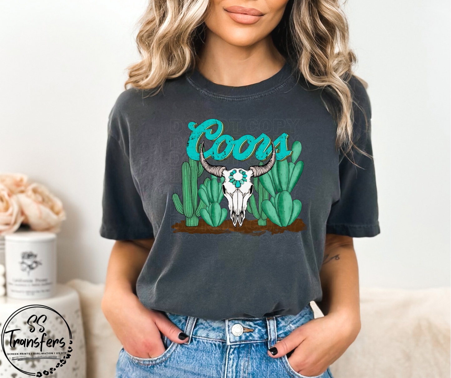 Bull Skull and Cactus DTF Transfer