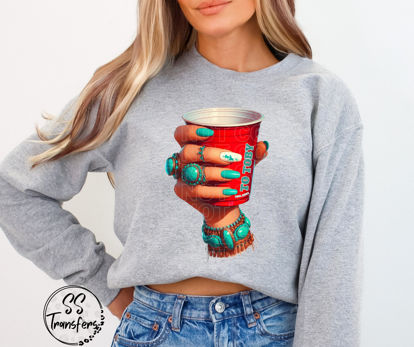 Turquoise & Red Cup To Toby DTF Transfer